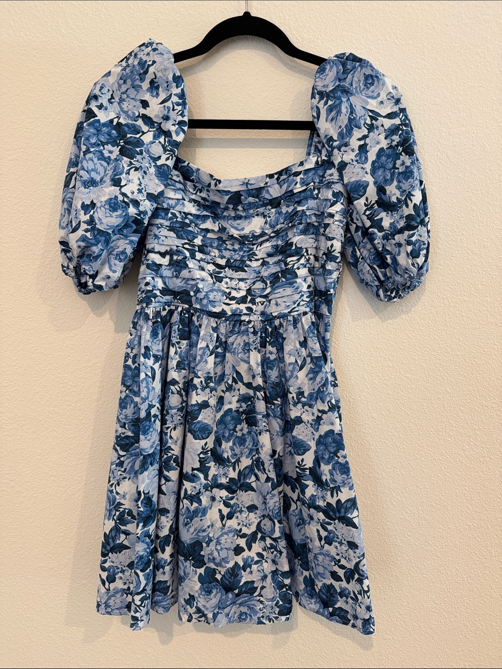 Abercrombie & Fitch Blue Floral Puff-Sleeve Mini Dress